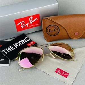 Ray-Ban Silver Pink Gradient Aviator Sunglasses Yz4
